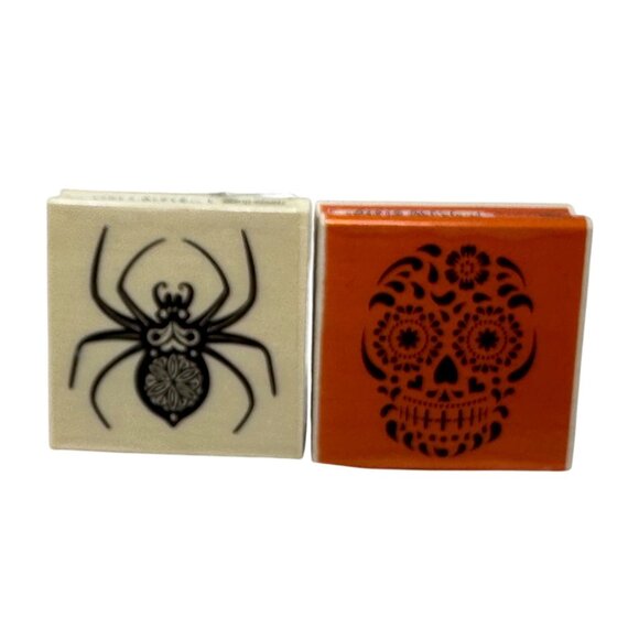 Halloween Wooden Rubber Stamps Spider Sugar Skull Craft Smart Journaling Craft - Picture 1 of 8